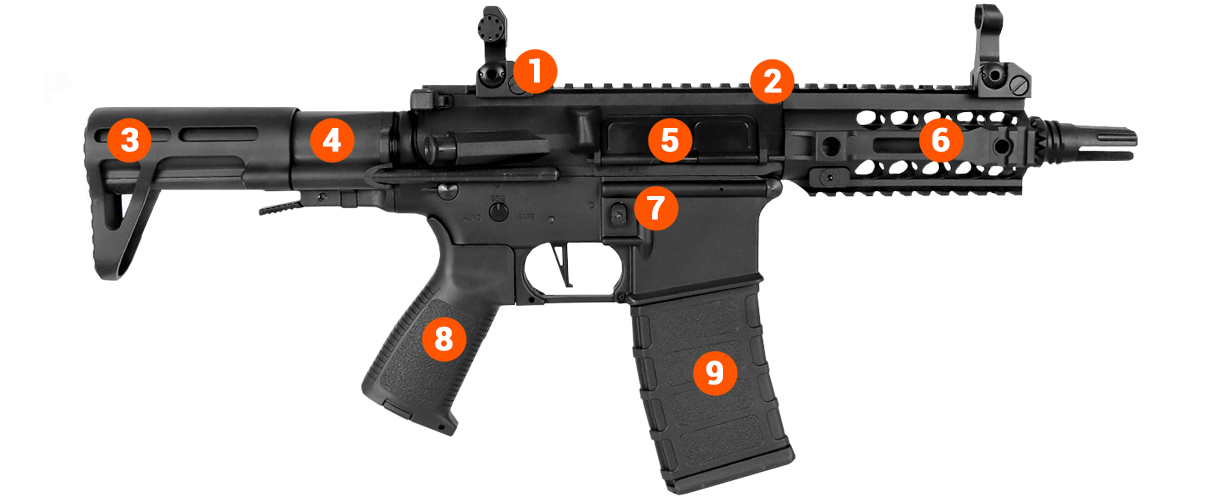 AR4 SBR AEG Carbine Classic Army ENF009P Airsoft Gun info 1 bk