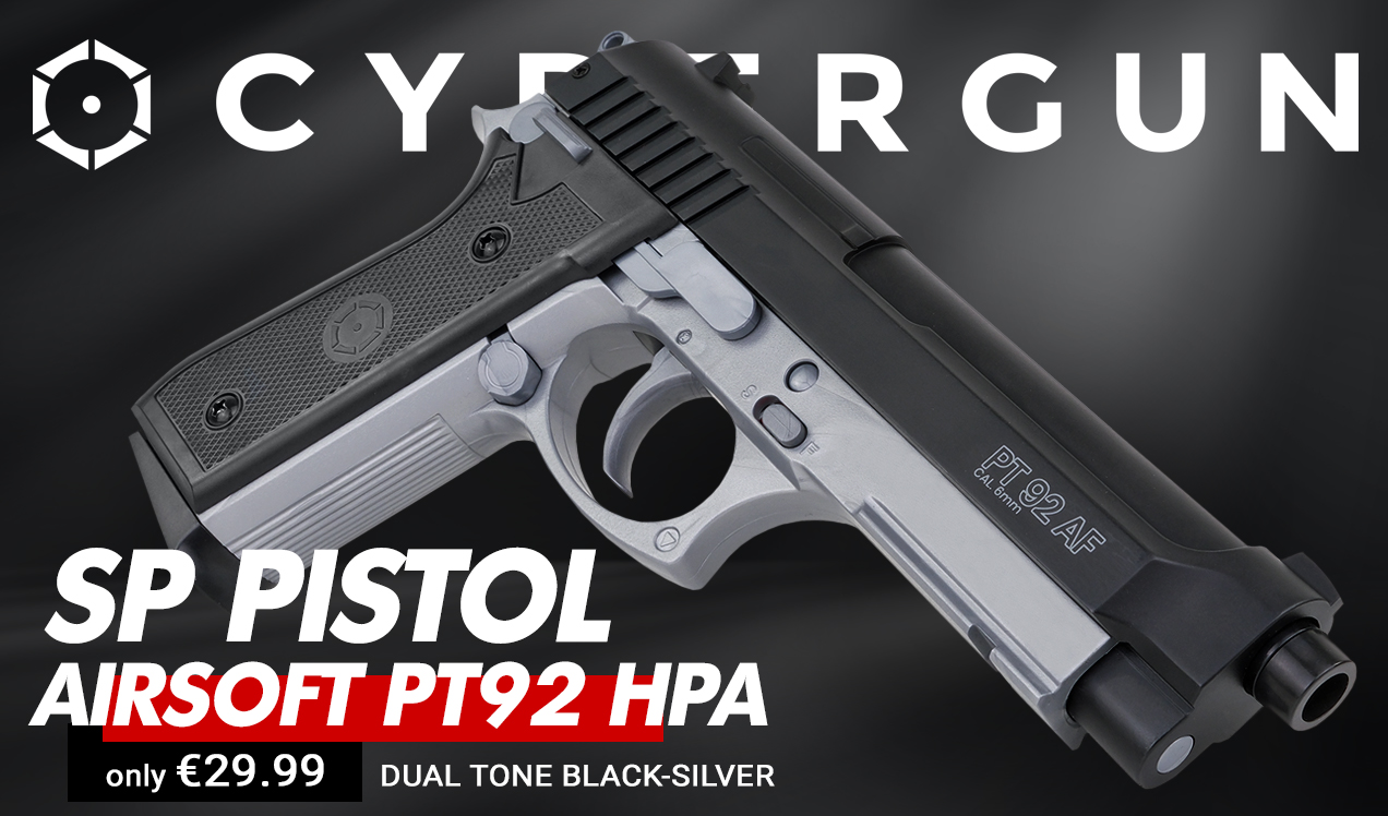 Cybergun PT92 HPA Black Silver Airsoft Pistol B1