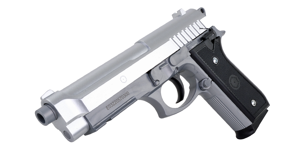 Cybergun PT92 HPA Spring Airsoft Pistol Dual Tone Silver Black Web