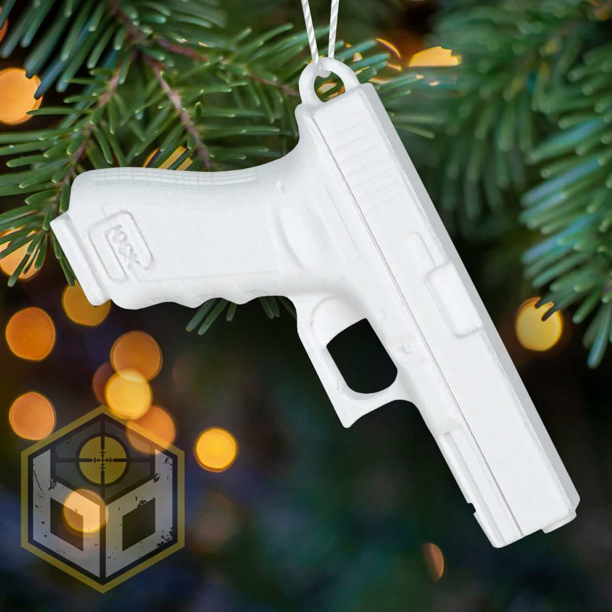 Chrisytmas Tree Decoration Silver Pistol White 1 jpg