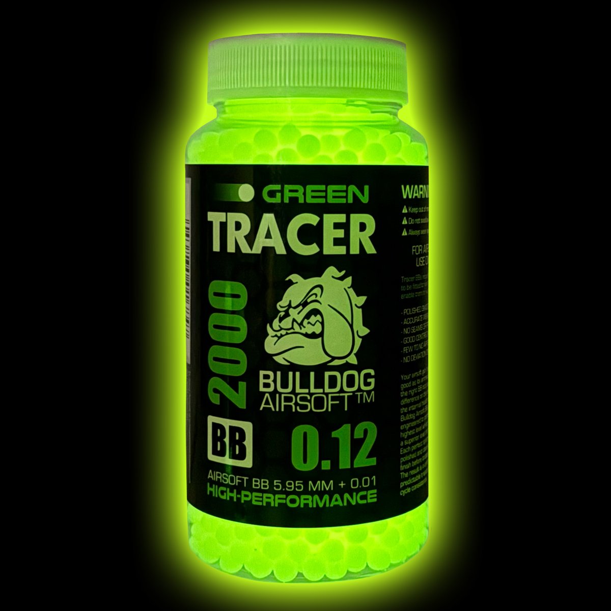 Airsoft Tagging Rounds Bulldog Airsoft 0.12g Green Tracer BBs 2000 Rounds