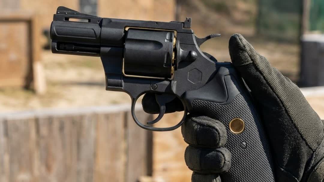 King Arms Python .357 CO2 snub nose revolver held at an outdoor range