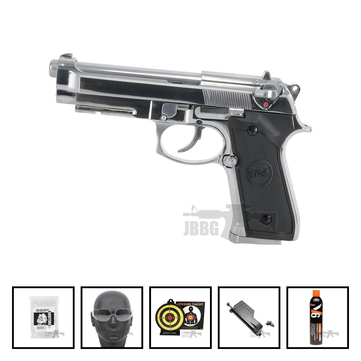 SR-92 A1 Silver Gas Blowback Airsoft Pistol Bundle Offer Set