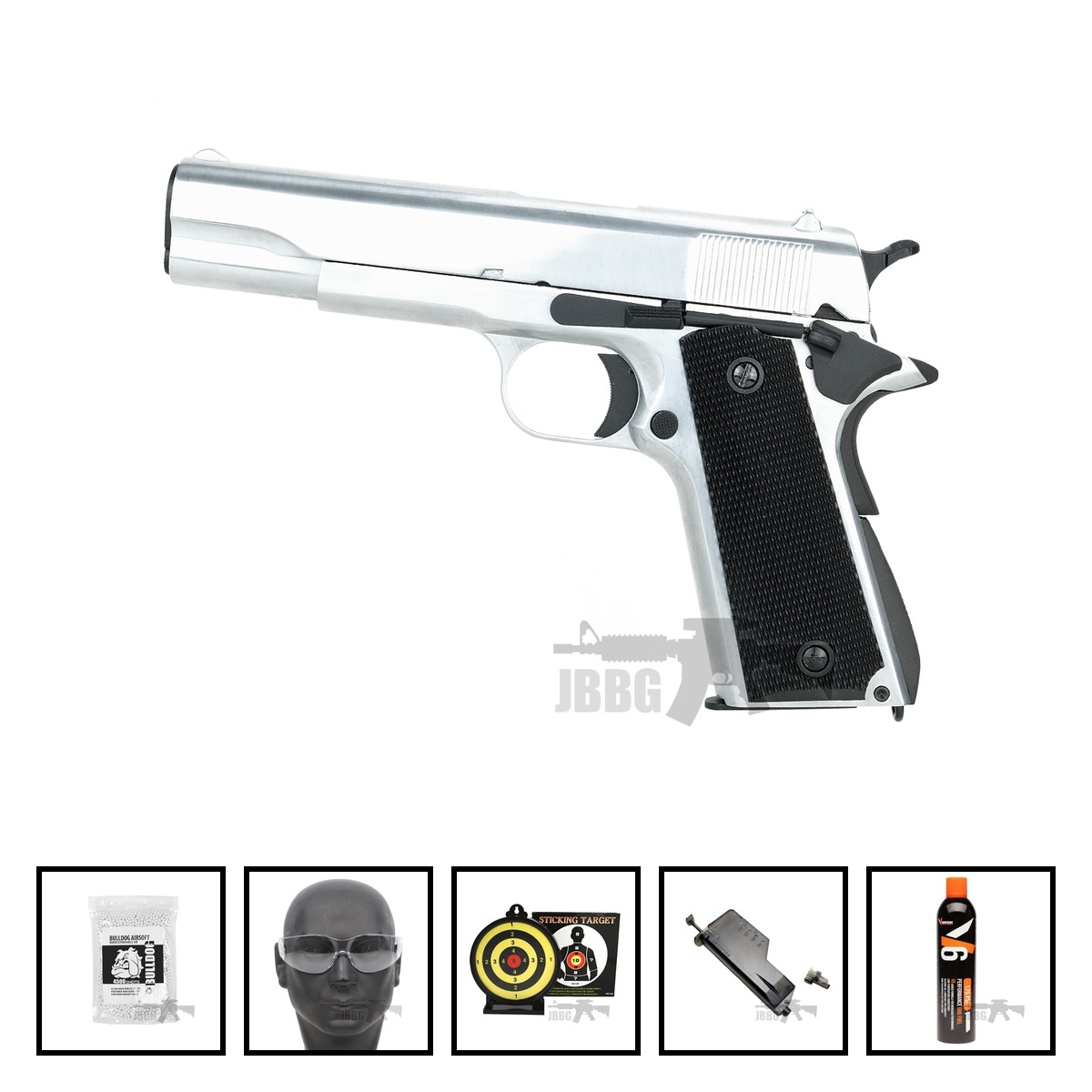 SR1911 Gas Blowback Airsoft Pistol Silver Ver Bundle Offer Set