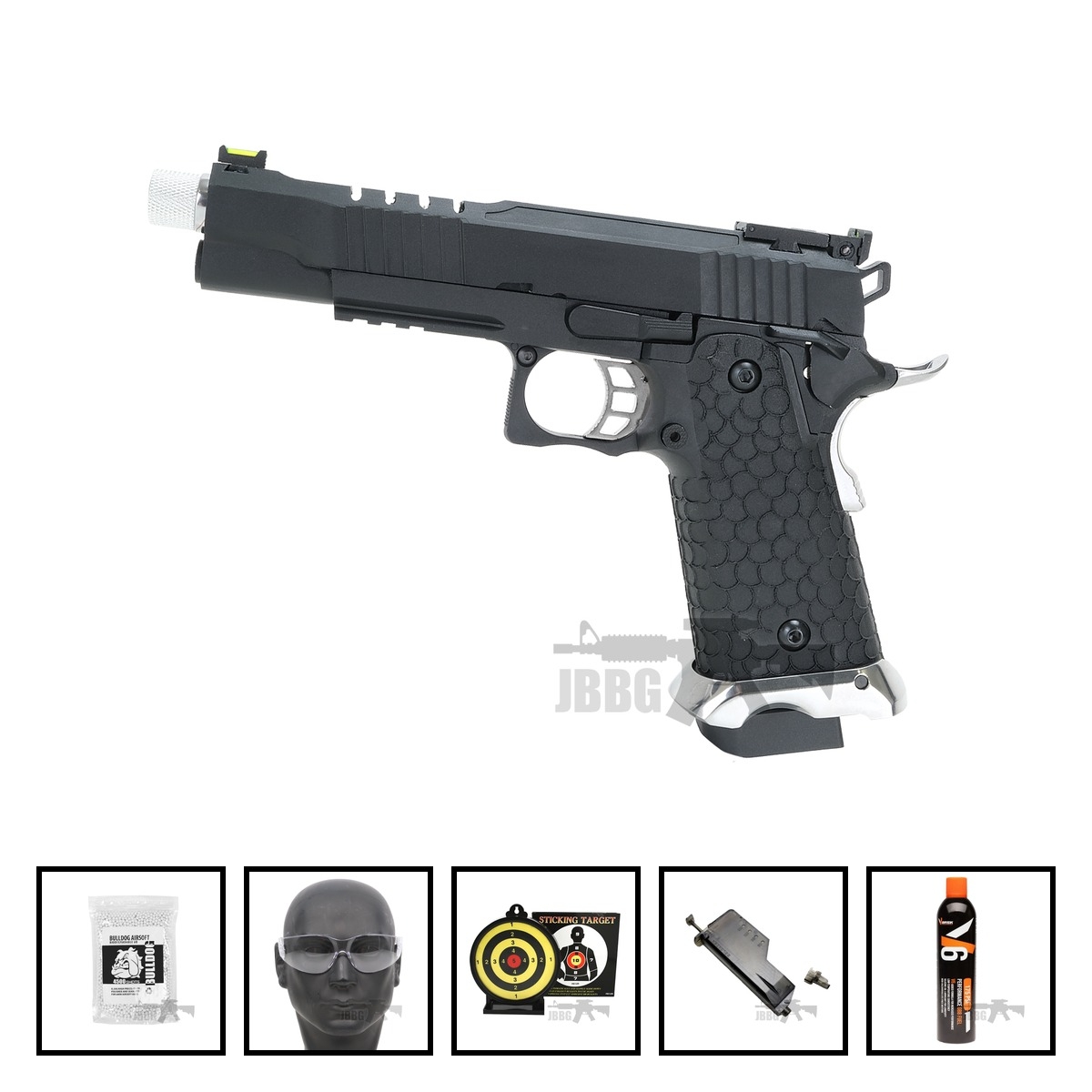 SRC Helios MKIV 5.1 Hi-Capa Gas Blowback Airsoft Pistol with Silver Bundle Offer Set