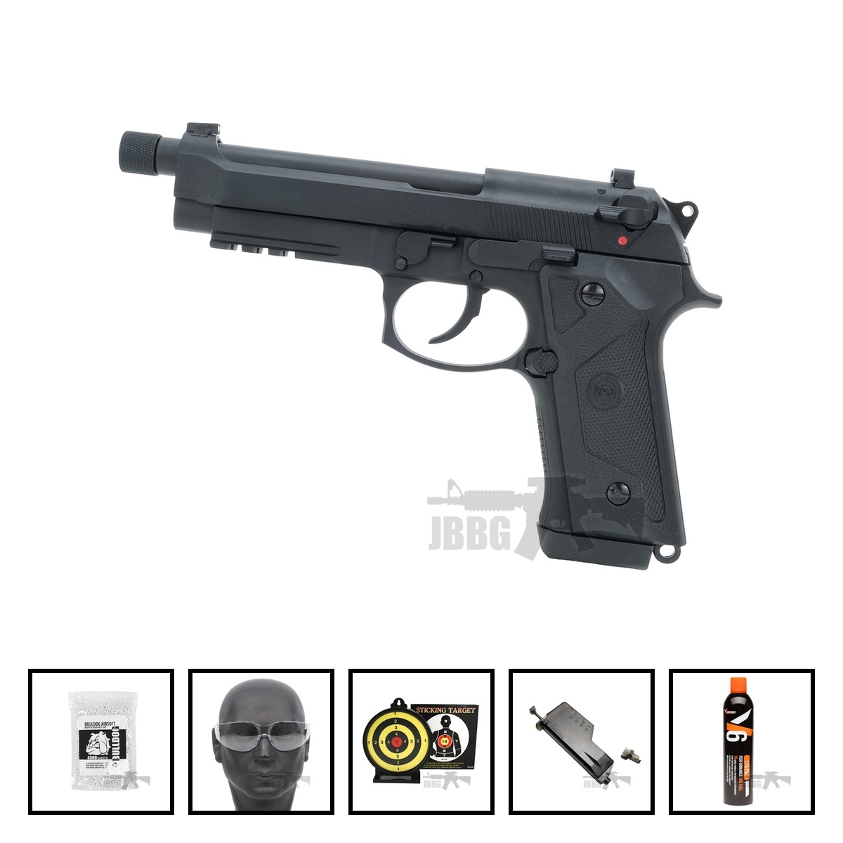 SRC SR-92 A3 Airsoft Pistol GAS Blowback with Threaded Barrel Bundle Offer Set