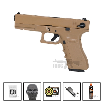 VG1A Sportline Gas Blowback Airsoft Pistol Tan Full/Semi Auto Bundle Offer Set